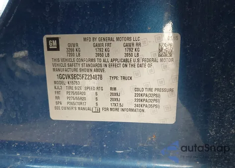 2015 Chevrolet Silverado 1500 1Lz from USA, damaged, VIN 1GCVKSEC5FZ234878